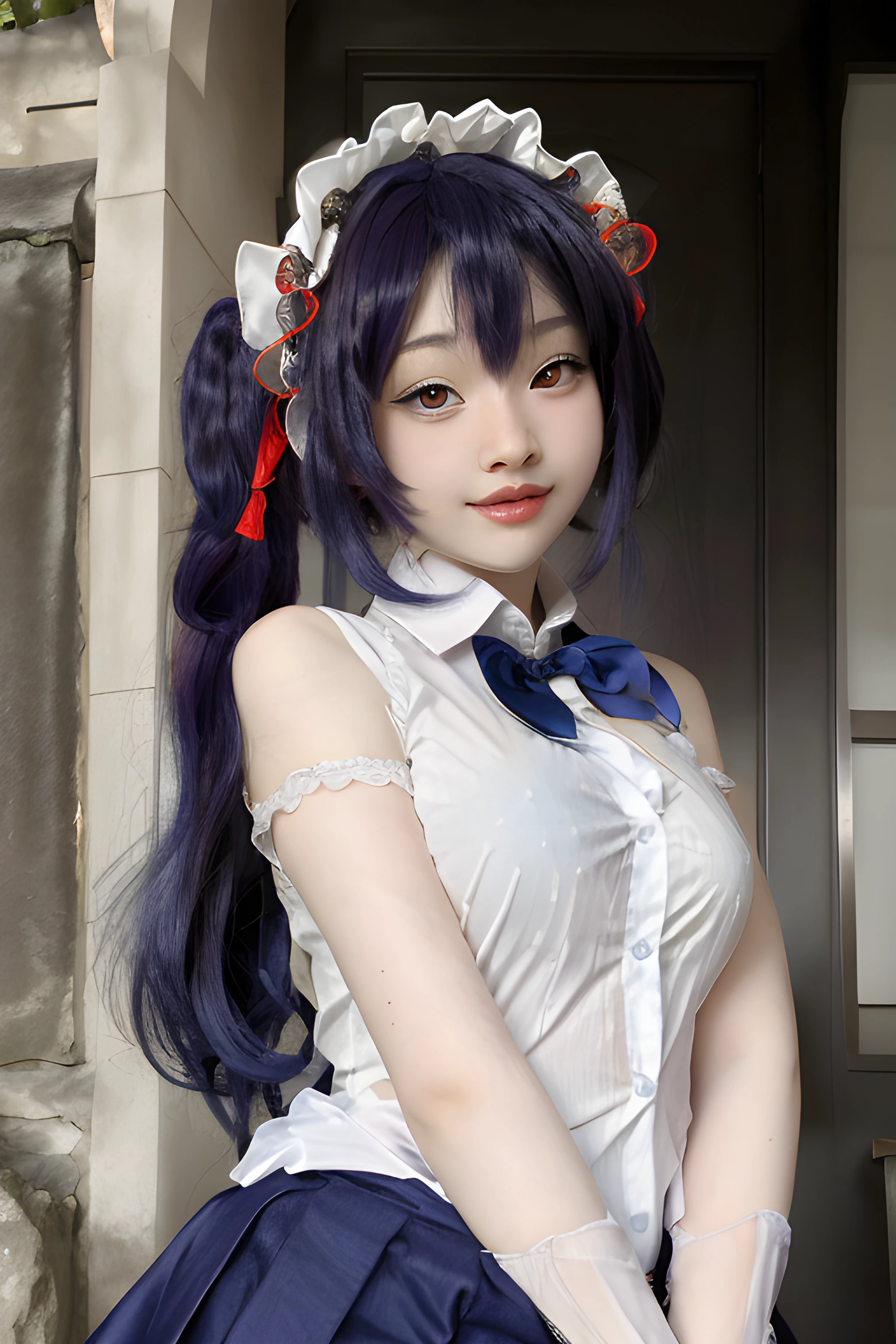 masterpiece, best quality, 1girl, (fully clothes), hidori, portrait, closeup, dress, school uniform, cosplay