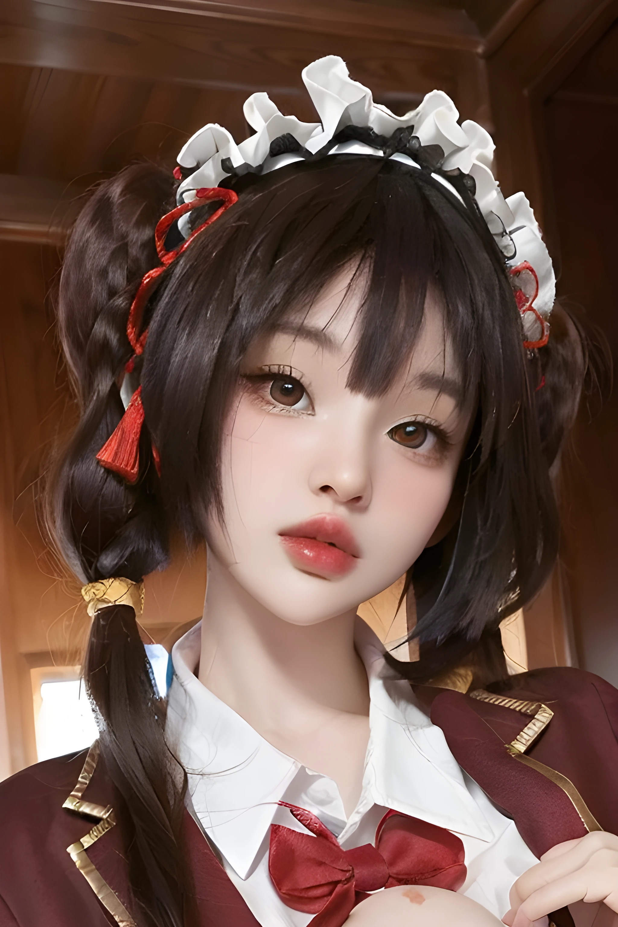 masterpiece, best quality, 1girl, (fully clothes), hidori, portrait, closeup, dress, school uniform, cosplay