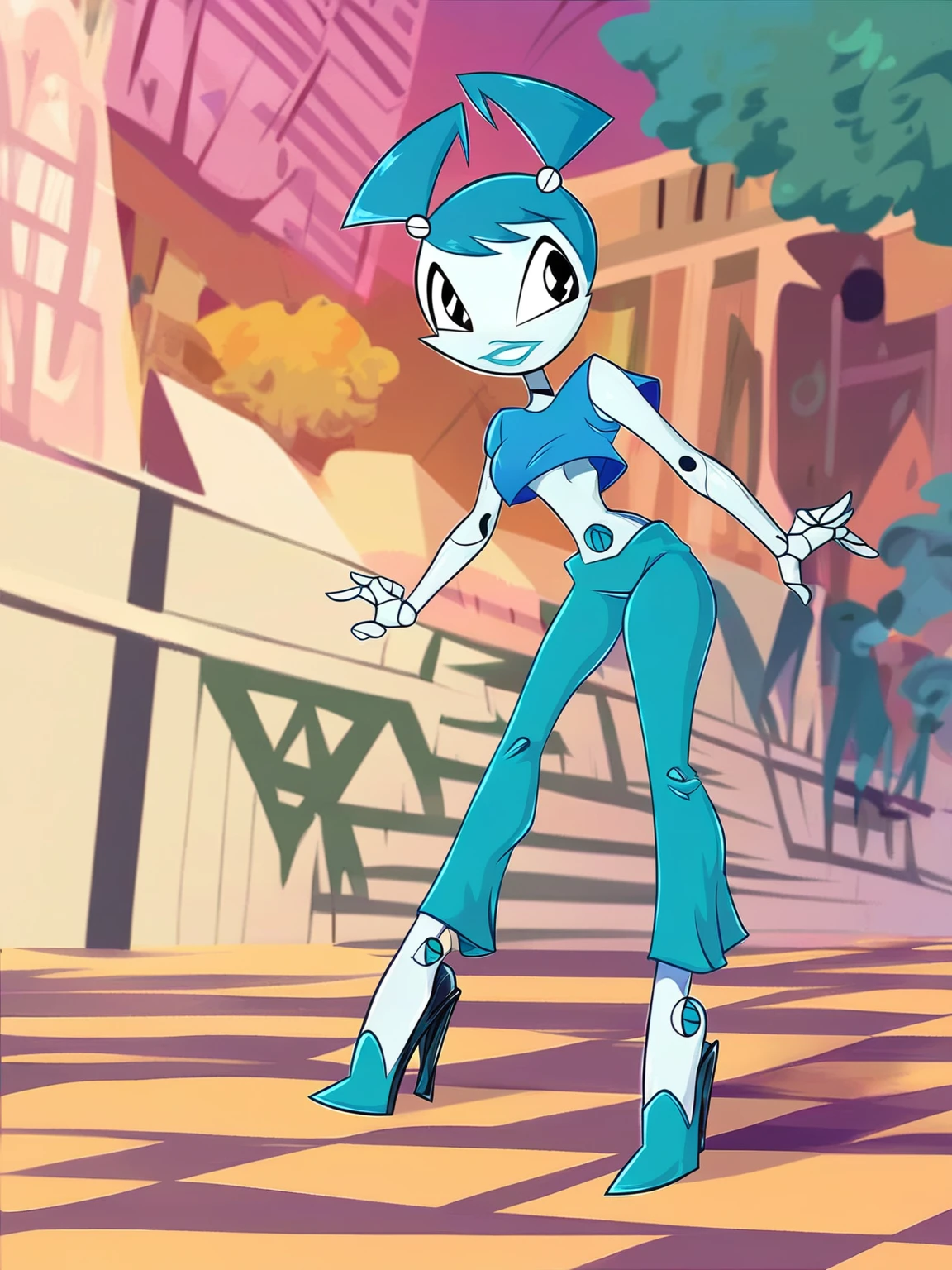 <lora:WinxStyle:1> w_st, <lora:XJ-9:0.7> x_j_9, 1girl, robot, blue hair, black eyes, score_9, score_8_up, score_7_up,