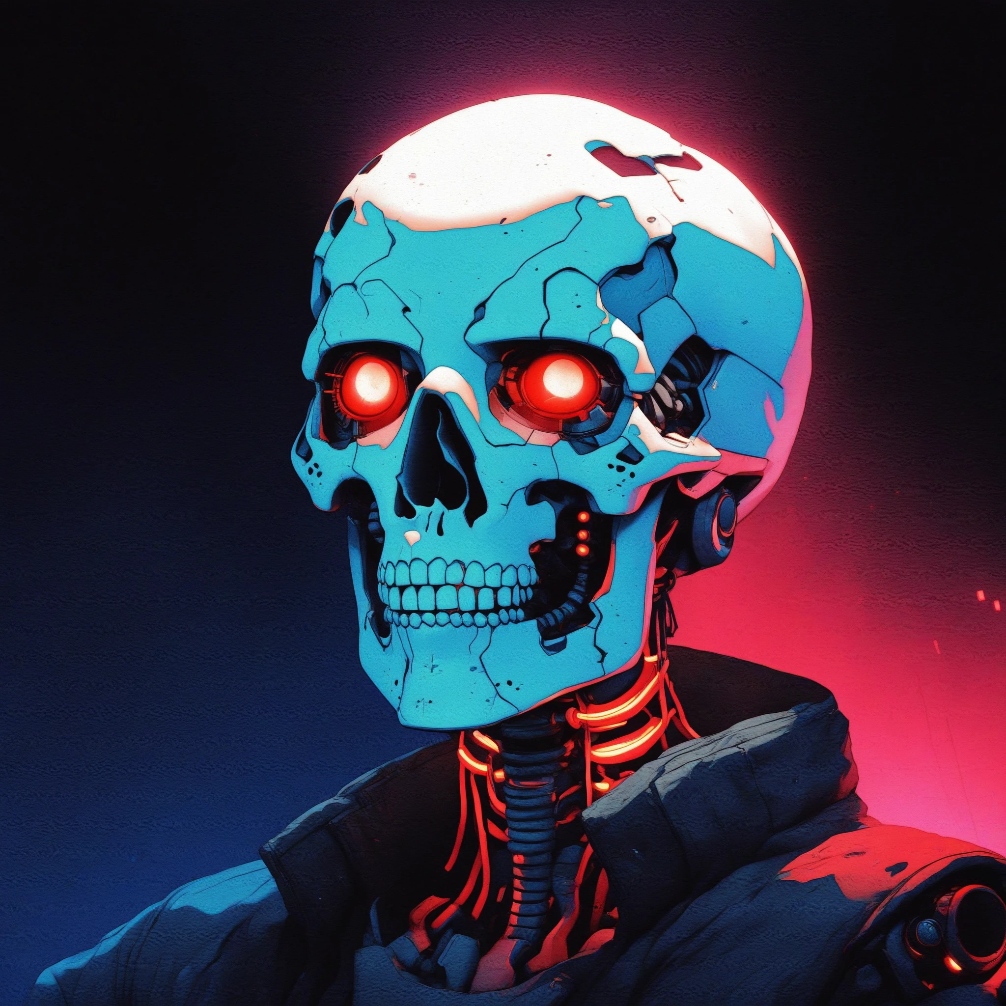 <lora:Kenva:1.0> score_9, knva, halftone effect, skull, cyberpunk neon, dark background ,