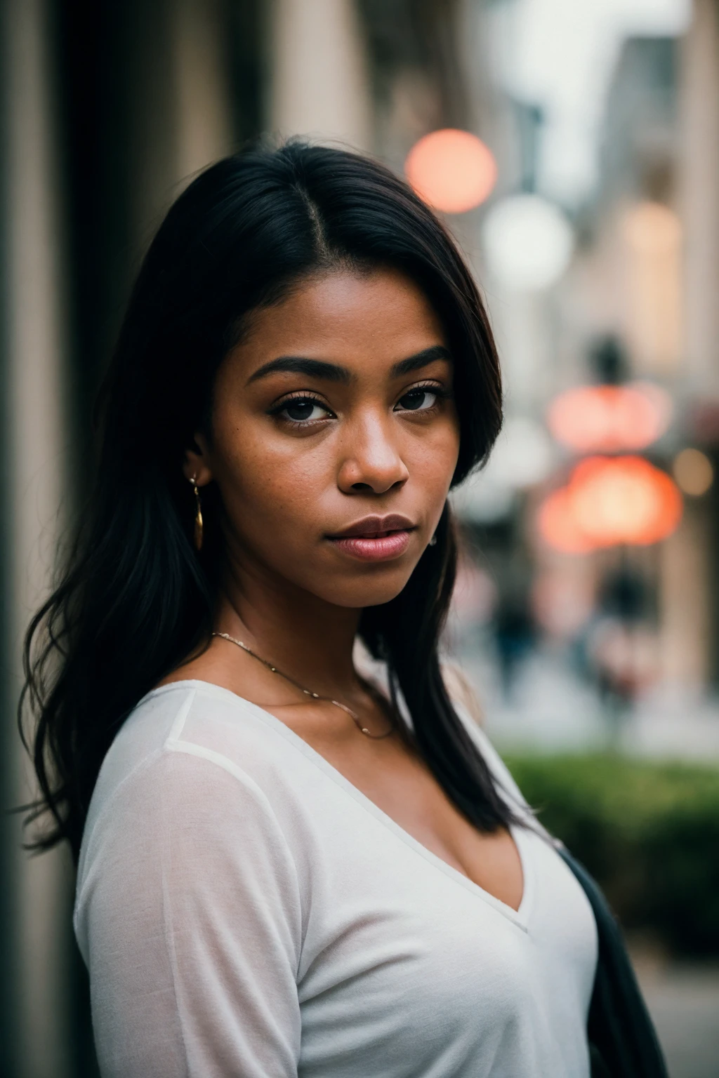 black woman street photography downtown New Orleans, finely detailed skin, rim lighting, hard lighting, ((hasselblad photography)) (8K, 16k, uhd, dslr), (RAW photo:1.2), (best quality:1.4), (high quality:1.4), (masterpiece:1.2), (realistic:1.3), (photo-realistic:1.4), ultra-detailed, (grainy:0.4)