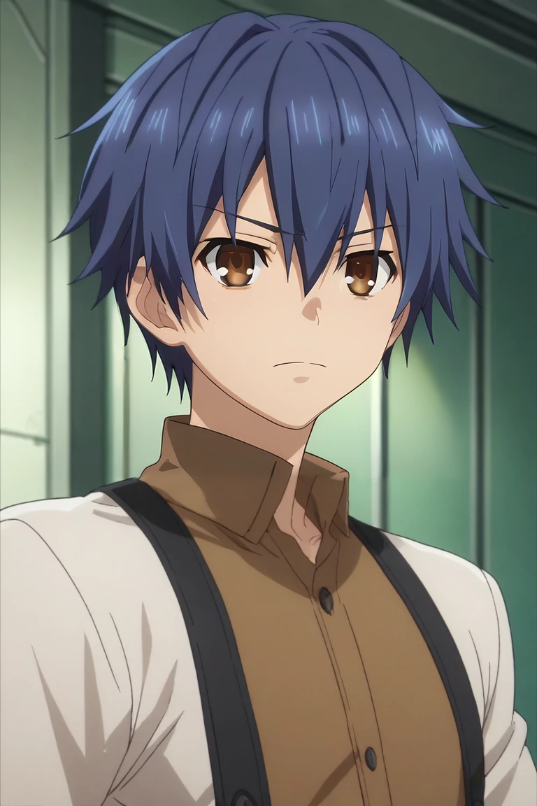 score_9, score_8_up, score_7_up, source_anime, anime screencap, anime coloring, , , , , 1boy, solo, male focus, <lora:shidou_itsuka_pony:0.98>, shidou_itsuka, blue hair, brown eyes, short hair, hair between eyes, , science fiction science fantasy, , <lora:sdxl_lightning_8step_lora:1>