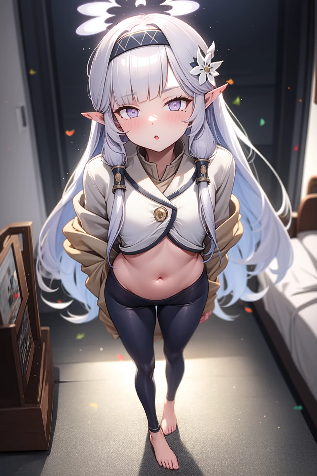((masterpiece, best quality)), high resolution,ultra detailed,8k,16k,detailed background, perfect lighting,detailed beautiful eyes,cute pussy,1girl,solo,nsfw,clitoris,vagina,embarrassed,blush,look at viewer,steam,sweat,aroused,from front,(standing),in heat,fisheye lens,show off pussy,(bottomless,skirt lift:1.4),wavy mouth,open mouth,confused
,(short_stature,kawaii,small breast),wz_sousou_no_frieren_style, twintails, very long hair, silver hair, pointy ears, elf,green eyes,earrings,(forehead)