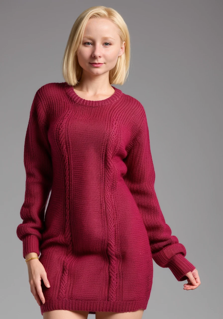 sexypattycaketi wearing a full cableknit sweater dress
