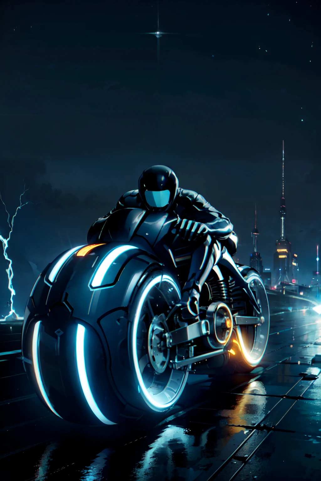 ((masterpiece,best quality)), absurdres, <lora:CiTron_Legacy:0.8>, citron legacy, (motorcycle:1.2), electricity, blue glow, blue theme, moon, starry sky, space,
