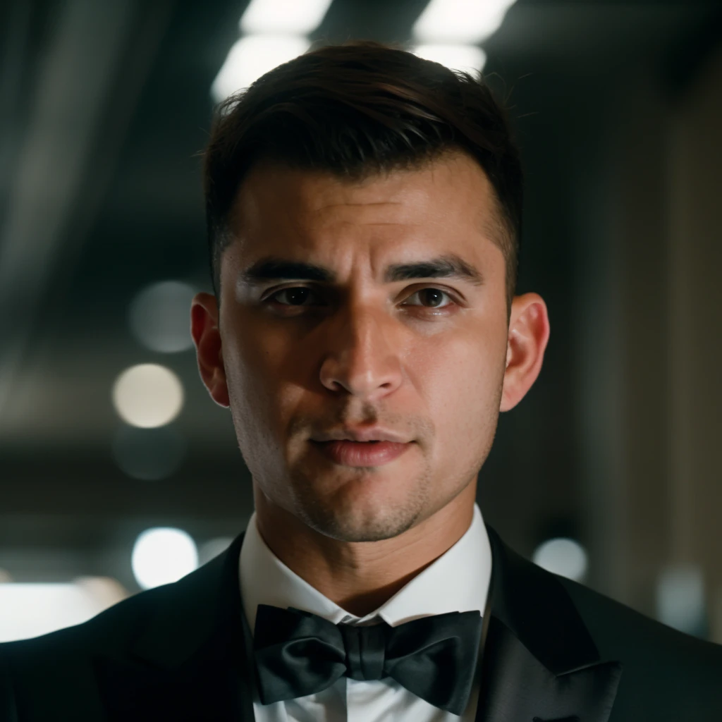 DLSR photo of davidoberto person using a tuxedo, face portrait, in blade runner, daylight, professional photography, high resolution, detailed photo, RAW, still film, f/16, uhd, hdr, 4k   <lora:davidoberto_58950:1>