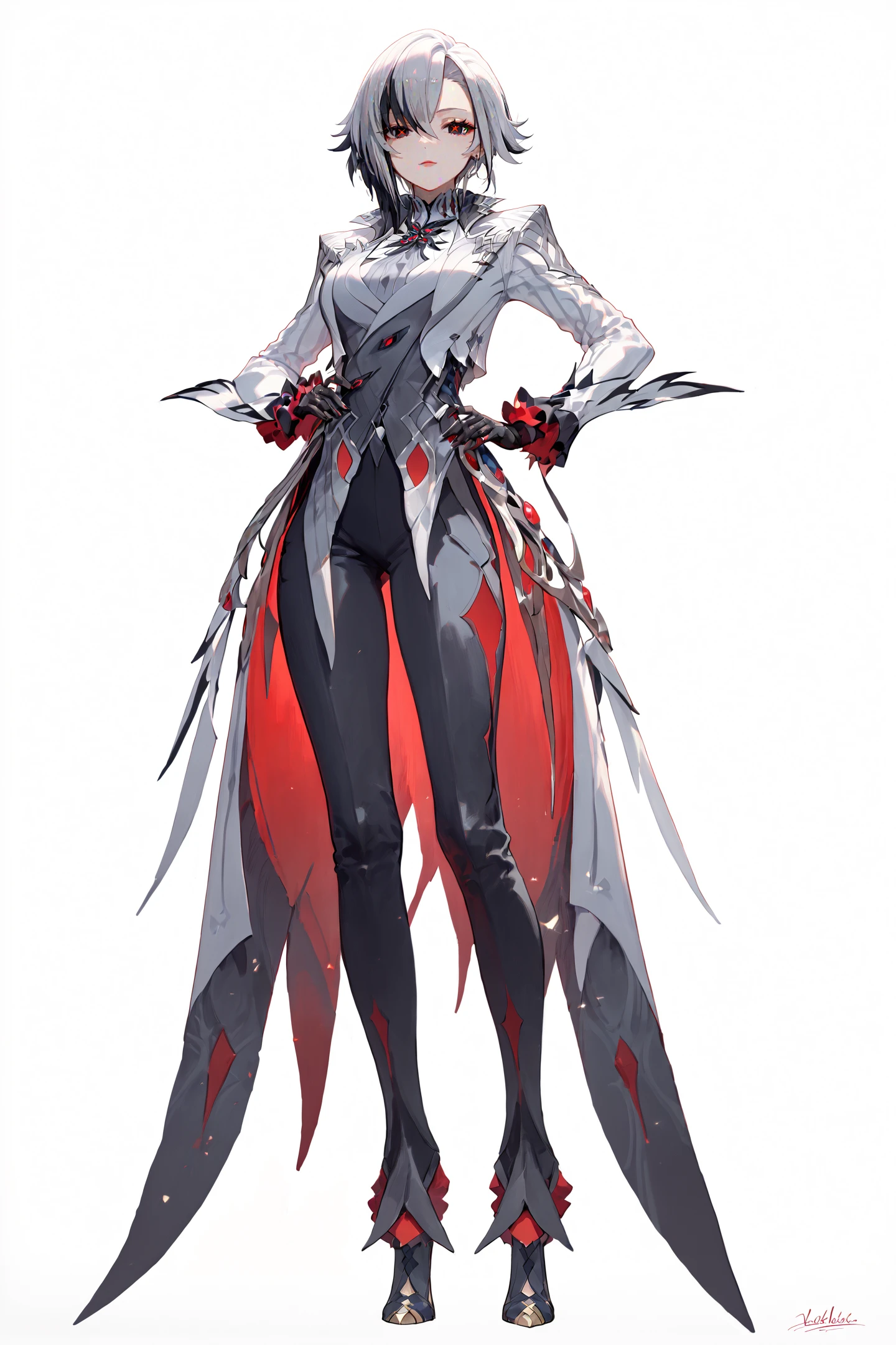 score_9, score_8_up, score_7_up, score_6_up,
8k, best quality, masterpiece, (ultra-detailed:1.1), (high detailed skin),
(full body:1.4), white background, standing, looking at viewer, (solo:1.4), hand on hip,
<lora:Arlecchino-pony-Tanger:0.8>, Arlecchino, def clothes, 1girl, x-shaped pupils, red pupils, black gloves, pants, symbol-shaped pupils, multicolored hair, black hair, white hair,
(white background, simple background:1.3),
(beautiful_face), ((intricate_detail)), clear face,
((finely_detailed)), fine_fabric_emphasis,
((glossy)), full_shot, <lora:Anime Boys Style SDXL_LoRA_20r_20e_8i_nr32_a16_Pony Diffusion V6 XL:0.5>,
<lora:HKStyle:0.6>,