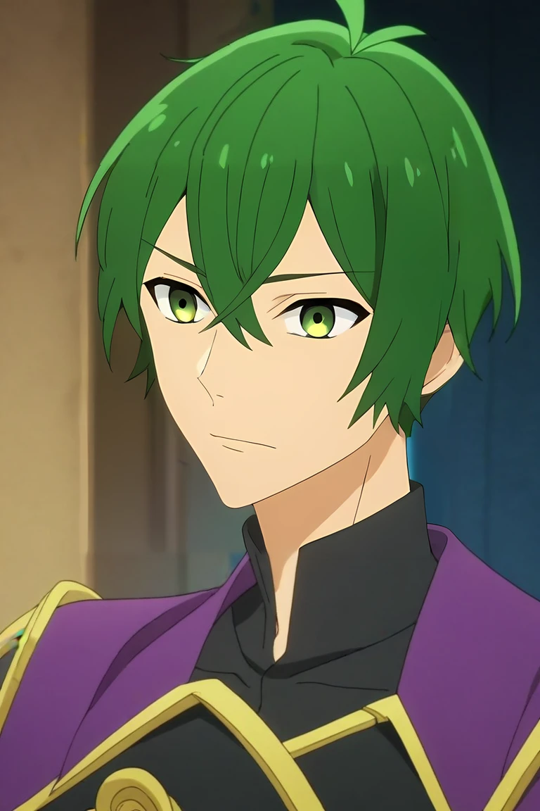 score_9, score_8_up, score_7_up, source_anime, anime screencap, , , , upper body, , 1boy, solo, male focus, <lora:shuu_iura_pony:0.76>, shuu_iura, green hair, green eyes, short hair, hair between eyes, , A dark, foreboding castle where a wicked queen reigns, , <lora:sdxl_lightning_8step_lora:1>