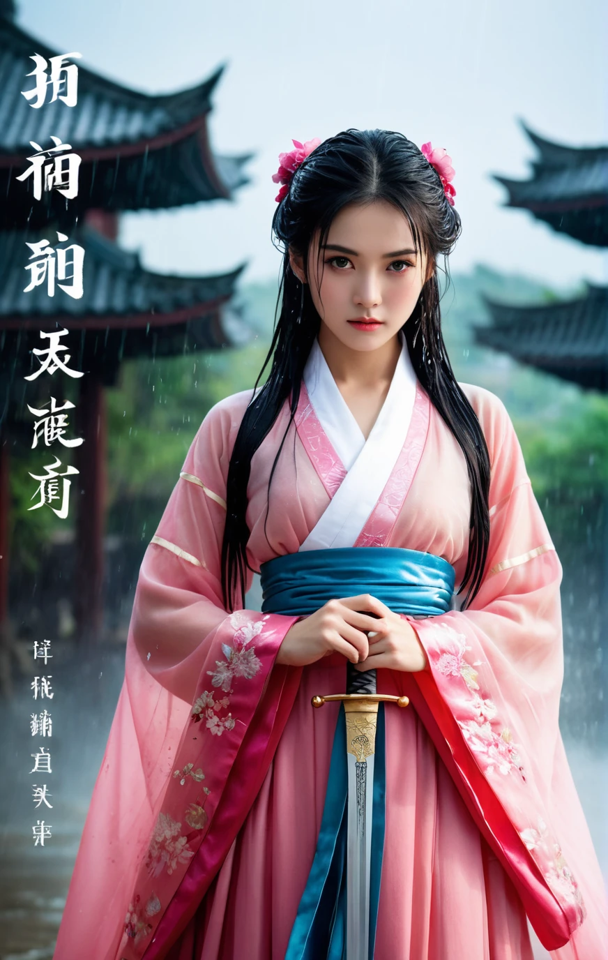 Arafed image of a woman in a pink dress holding a sword - SeaArt AI