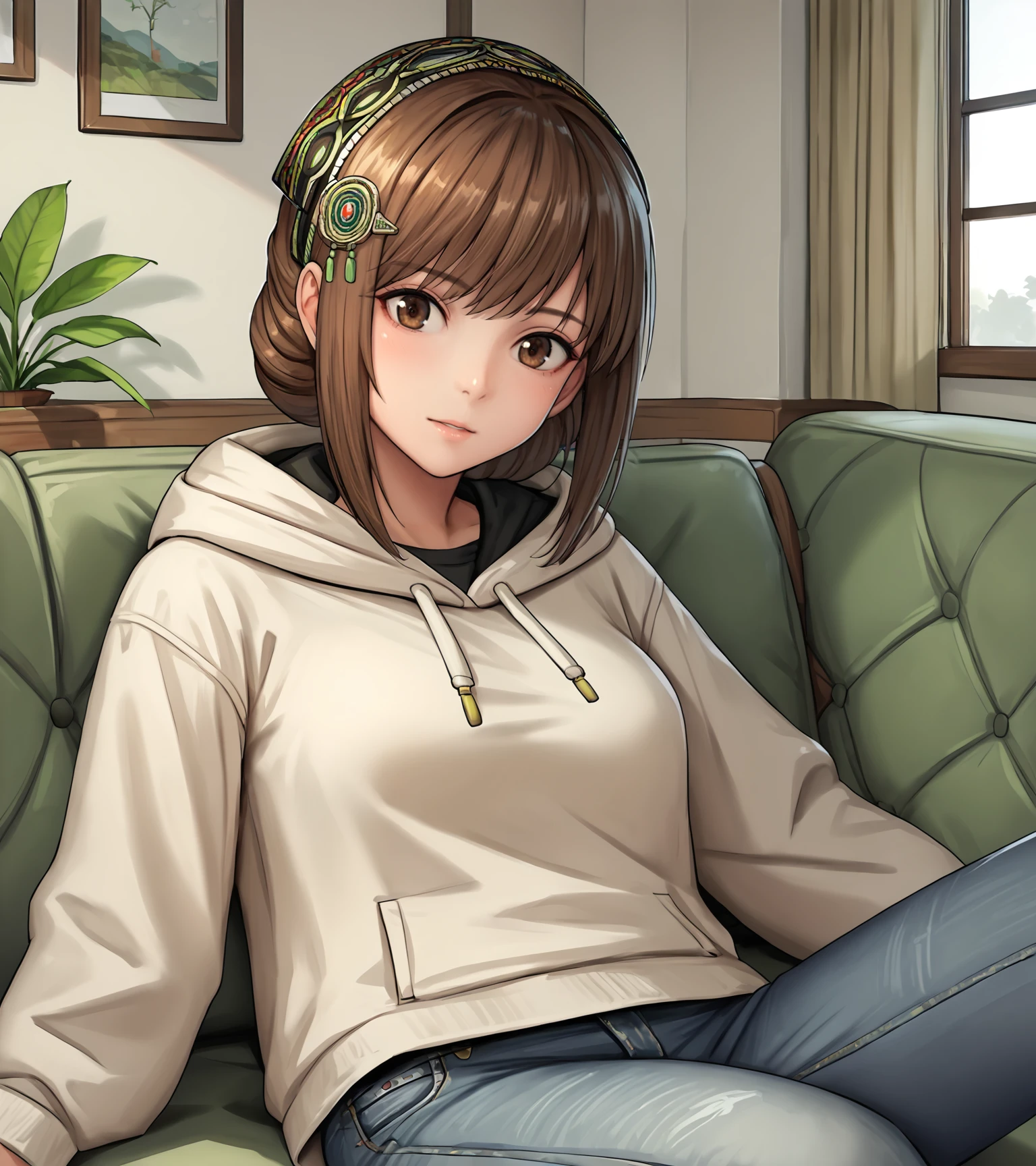 score_9, score_8_up, score_7_up, score_6_up, score_5_up, score_4_up, BREAK source_anime,
1girl, solo, <lora:BaoSanniangDW9:0.9>, Bao Sanniang, brown eyes, brown hair, medium hair, hair ornament, medium breasts, 
hoodie, jeans, , inside living room, indoors, sofa, window, table, tv, looking at viewer,  
on back 
upper body, portrait 
miyuki_\(miyuki0529\),