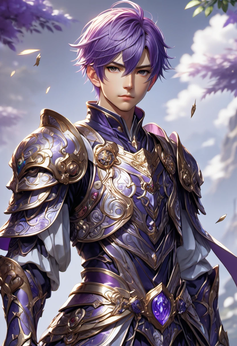 (((masterpiece))) , (((best quality))) , anime style, 2d, well-built charming 1boy, solo, lovely 1boy, 
MMO-ish-Japan, full body view, beautiful gorgeous purple haired male, wearing intricate fantasy armor, he has Shaved sides hair, key visual, 