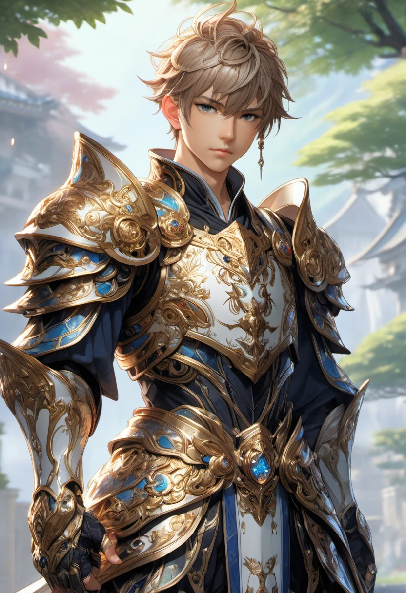 (((masterpiece))) , (((best quality))) , anime style, 2d, well-built charming 1boy, solo, lovely 1boy, MMO-ish-Japan, full body view, beautiful gorgeous Gigantor, wearing intricate fantasy armor
, he has Shaved sides hair, key visual, 