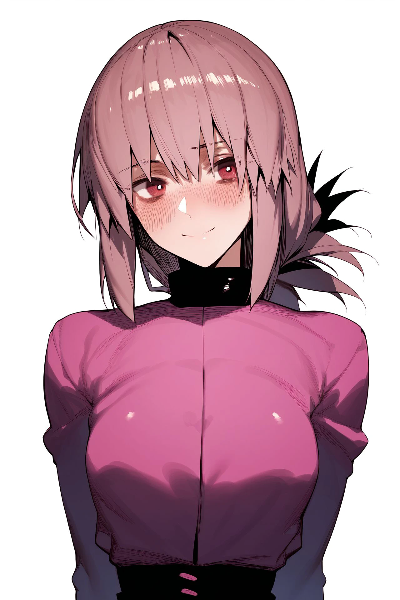 score_9, score_8_up, score_7_up, 1girl, embarrassed nose blush smile, looking at viewer, florence nightingale \(fate\), hand_behind_back <lora:hxD_PonyXL_style_v01:1>