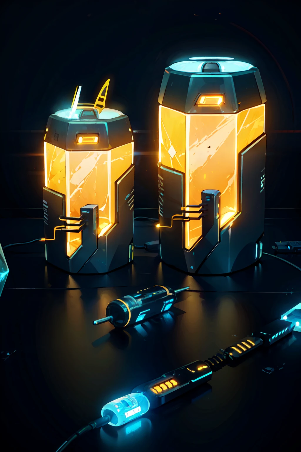 ((masterpiece,best quality)), absurdres,    <lora:CiTron_Legacy:0.8>, citron legacy,  (battery, cylinder,:1.3), electricity, glow, science fiction, scenery, scifi, space, still life, cave, crystals, gem stone, simple background, black background,