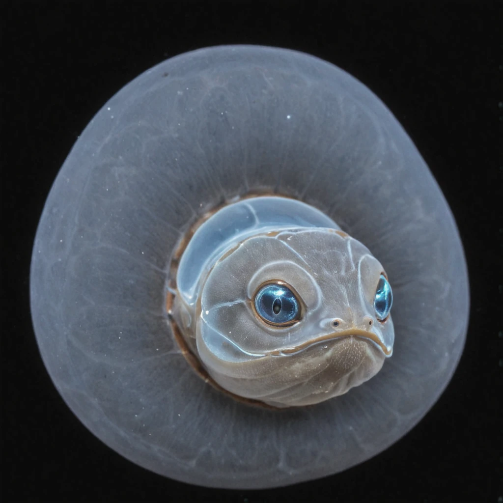 pelagic, young cerinula stage squirtle, blackwater photography, internal structures extremely detailed, masterpiece, photography, hyperrealistic, bioluminescent, translucent