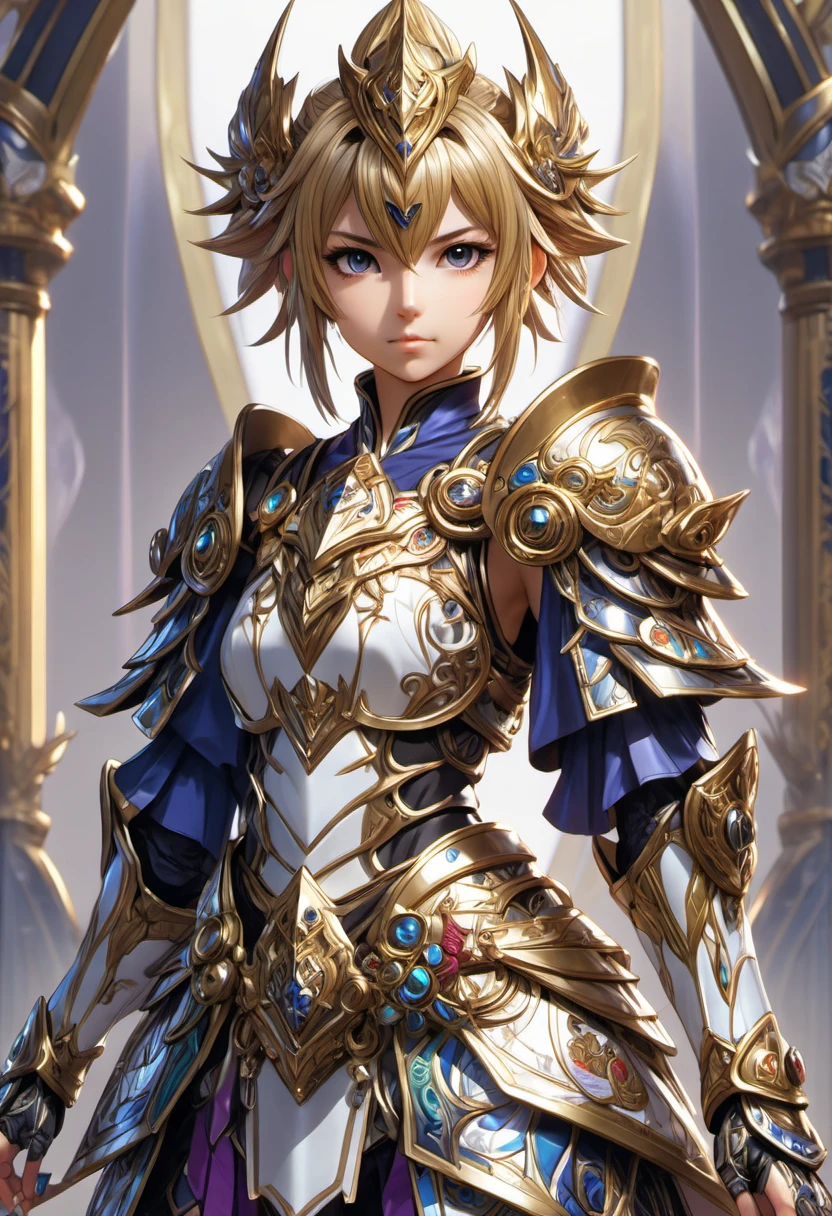 (((masterpiece))) , (((best quality))) , anime style, 2d, well-built charming 1girl, solo, lovely 1girl, 
MMO-ish-Japan, full body view, beautiful gorgeous Yami Yugi, wearing intricate fantasy armor, she has Shaved sides hair, key visual, 