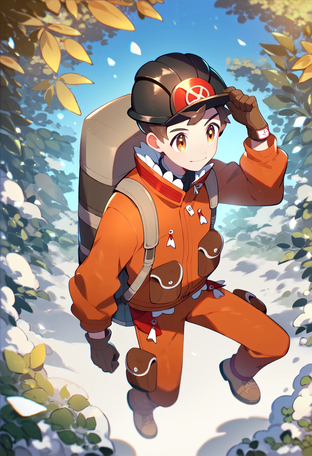 score_9, score_8_up, score_7_up, score_6_up, score_5_up, score_4_up, best quality, amazing quality, best aesthetic, absurdres, solo ,victor_tundra, brown eyes, brown hair, orange jacket, orange pants, brown footwear, black helmet<lora:EMS-350938-EMS:1.000000>