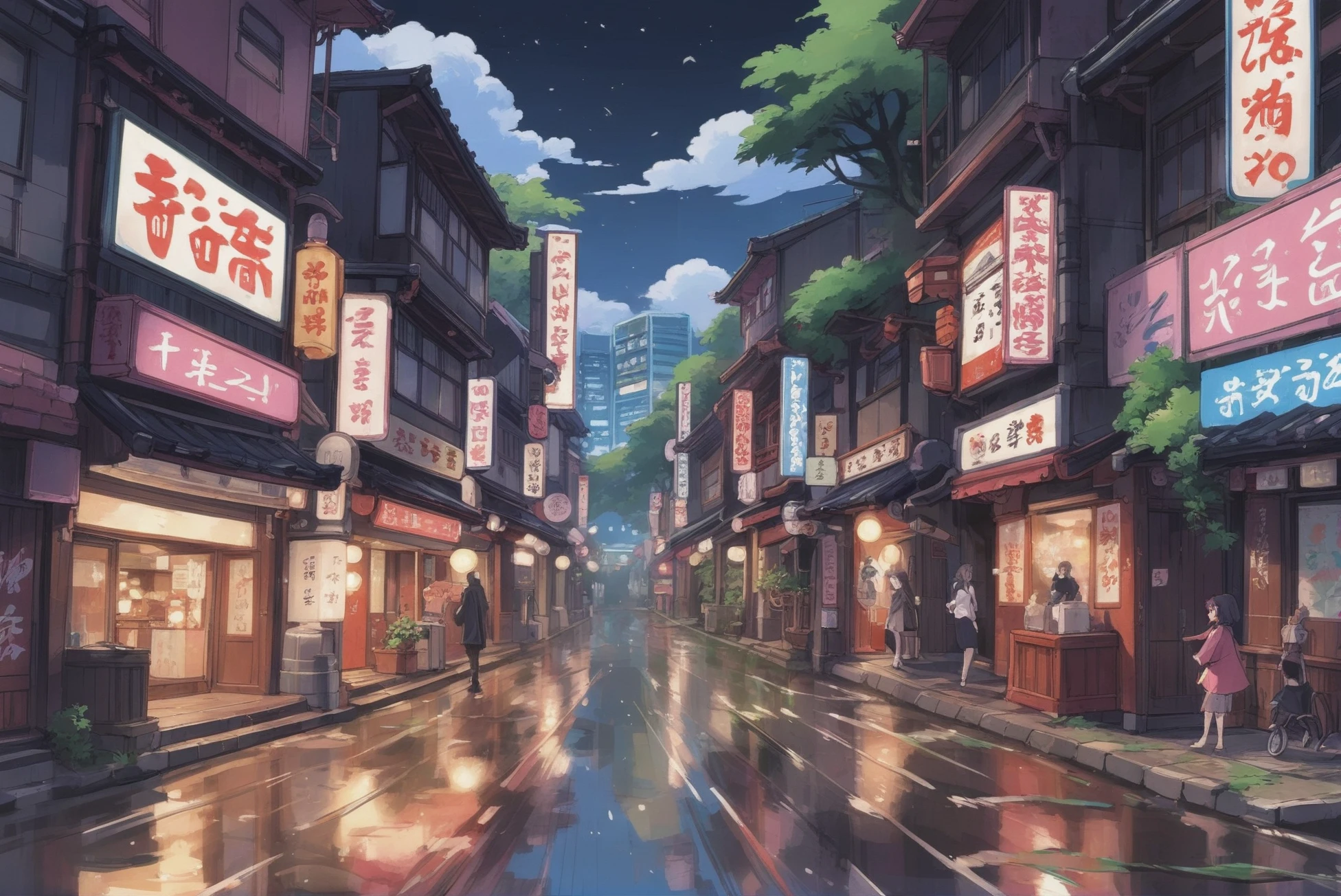 digital painting, whimsical anime movie background, a street in Tokyo<lora:76_dora-000005:1:1:lbw=SDXL_OUTS>