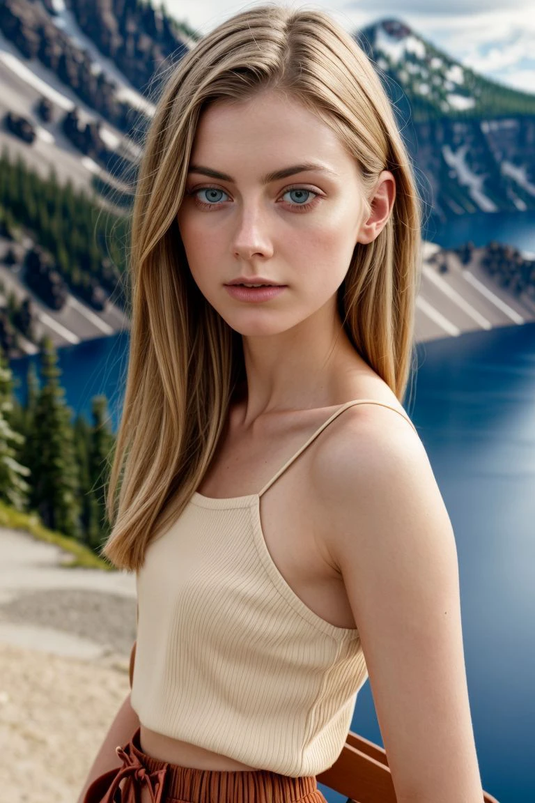 <lora:fgella2_obj20:0.7>, full_body, standing, sandals, (shirt), pants, (yellowstone), (fgella: 1.2), perfect face, (contact iris: 1.1), pale skin, skin pores , depth of field