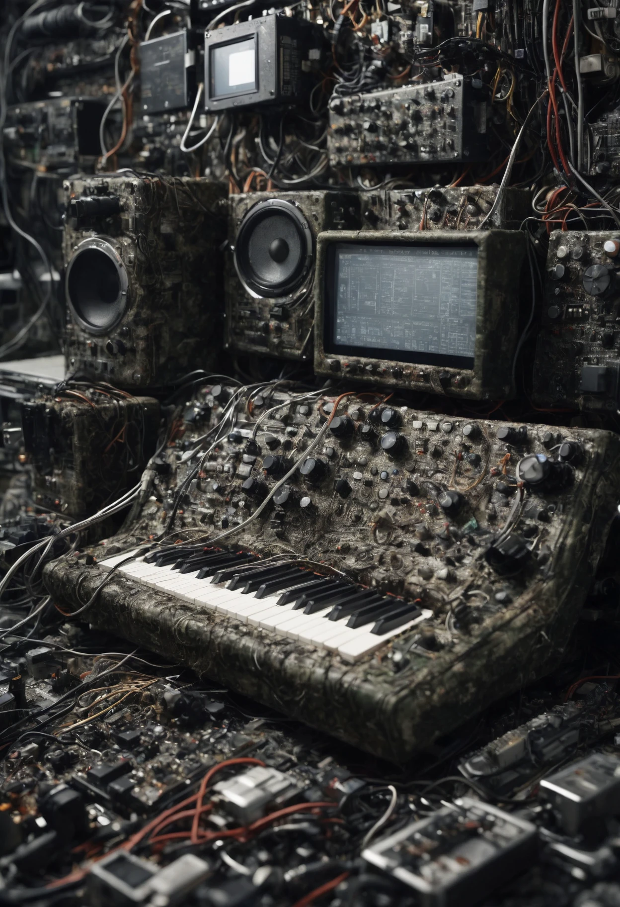 (masterpiece, best quality,detailed light), DonMW4573L4ndXL waste, synthesizer, usb cables, camouflage, grainy, (intricate detail, cinematic lighting, amazing shading, soft lighting, Detailed Illustration) <lora:myLoraXL_test\DonMW4573L4ndXL-000006>