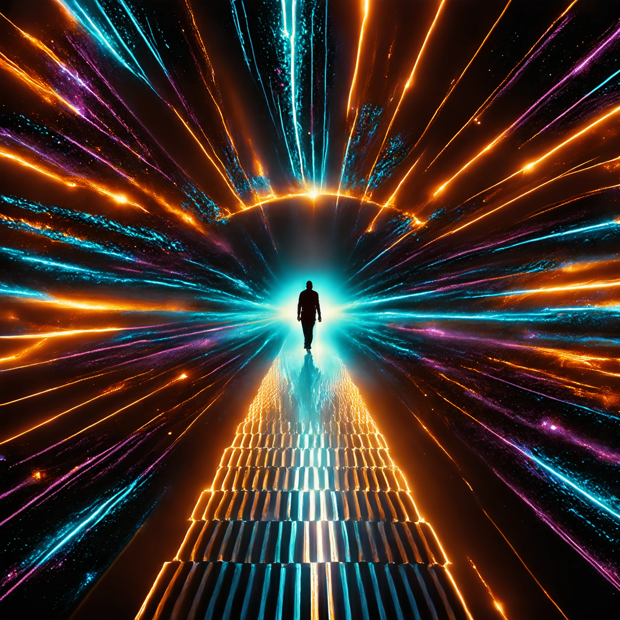 professional 3d model a man walking through a tunnel of light, illusion psychedelic art, female ascending into the sky, behance. polished, the designer of the universe, streaming on twitch, dmt entities, the end of time, stride, <lora:ral-glydch-sdxl:0.8>, ral-glydch, <lora:bubble_watercolours_LCM-000006:0.8> . octane render, highly detailed, volumetric, dramatic lighting