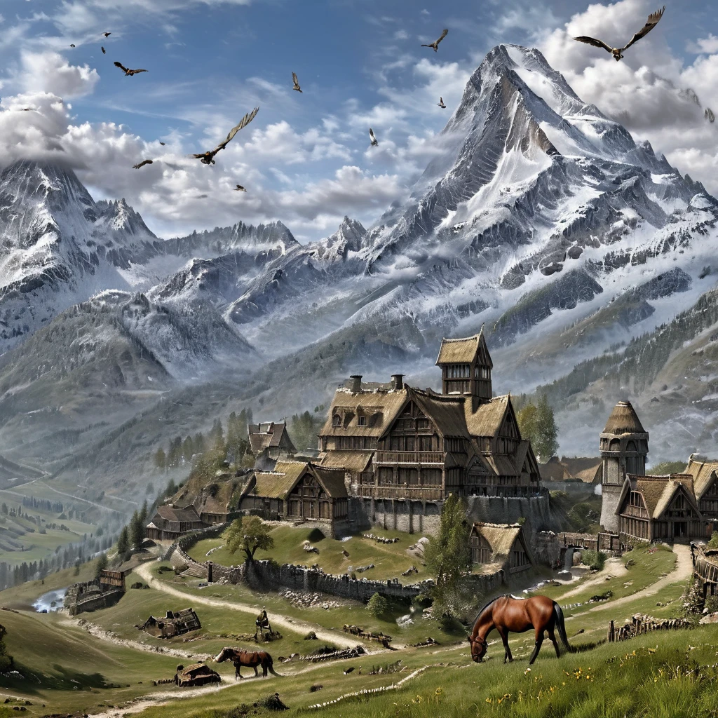 Masterpiece,absurd resolution,8k,high resolution,
<lora:SkyrimLandscapes:0.8>,
skyrimlandscapes, scenery, mountain, cloud, sky, outdoors, day, landscape, tree, no humans, nature, house, horse, grass, bird