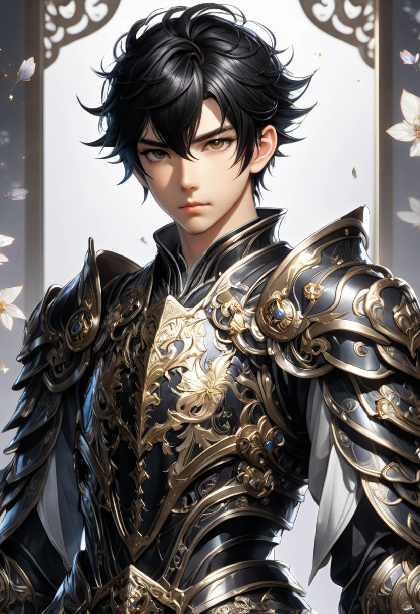 (((masterpiece))) , (((best quality))) , anime style, 2d, well-built charming 1boy, solo, lovely 1boy, 
MMO-ish-Japan, full body view, beautiful gorgeous black haired male, wearing intricate fantasy armor, he has Shaved sides hair, key visual, 