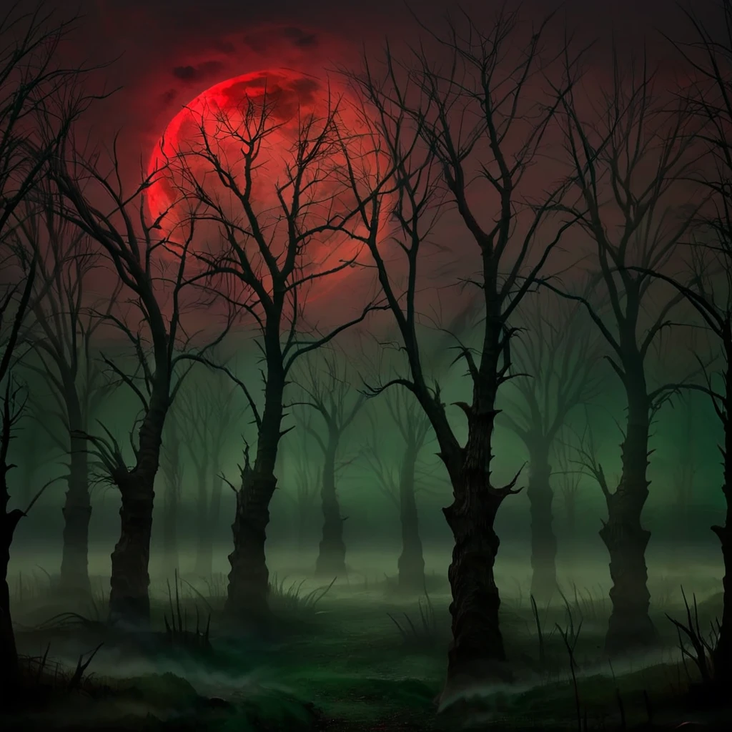 Masterpiece,absurd resolution,8k,high resolution,
NightScapes,3am,creatures,trees,bare tree,night,dark,fog,,horror (theme),green theme,standing,outdoors,creatures behind trees,scary,shades,red sky,red moon
, <lora:NightScapes_XL14:0.8>