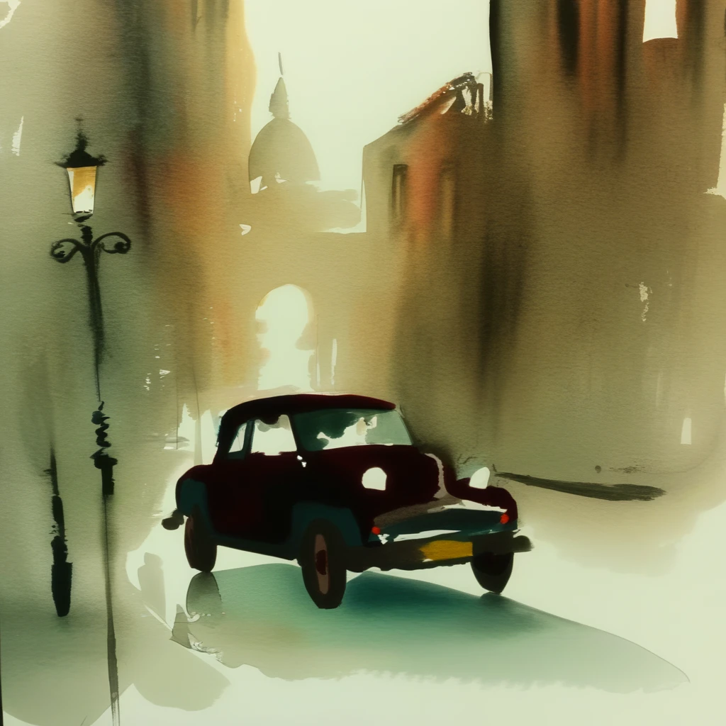 drawix10 old car in city<lora:drawix10:1>