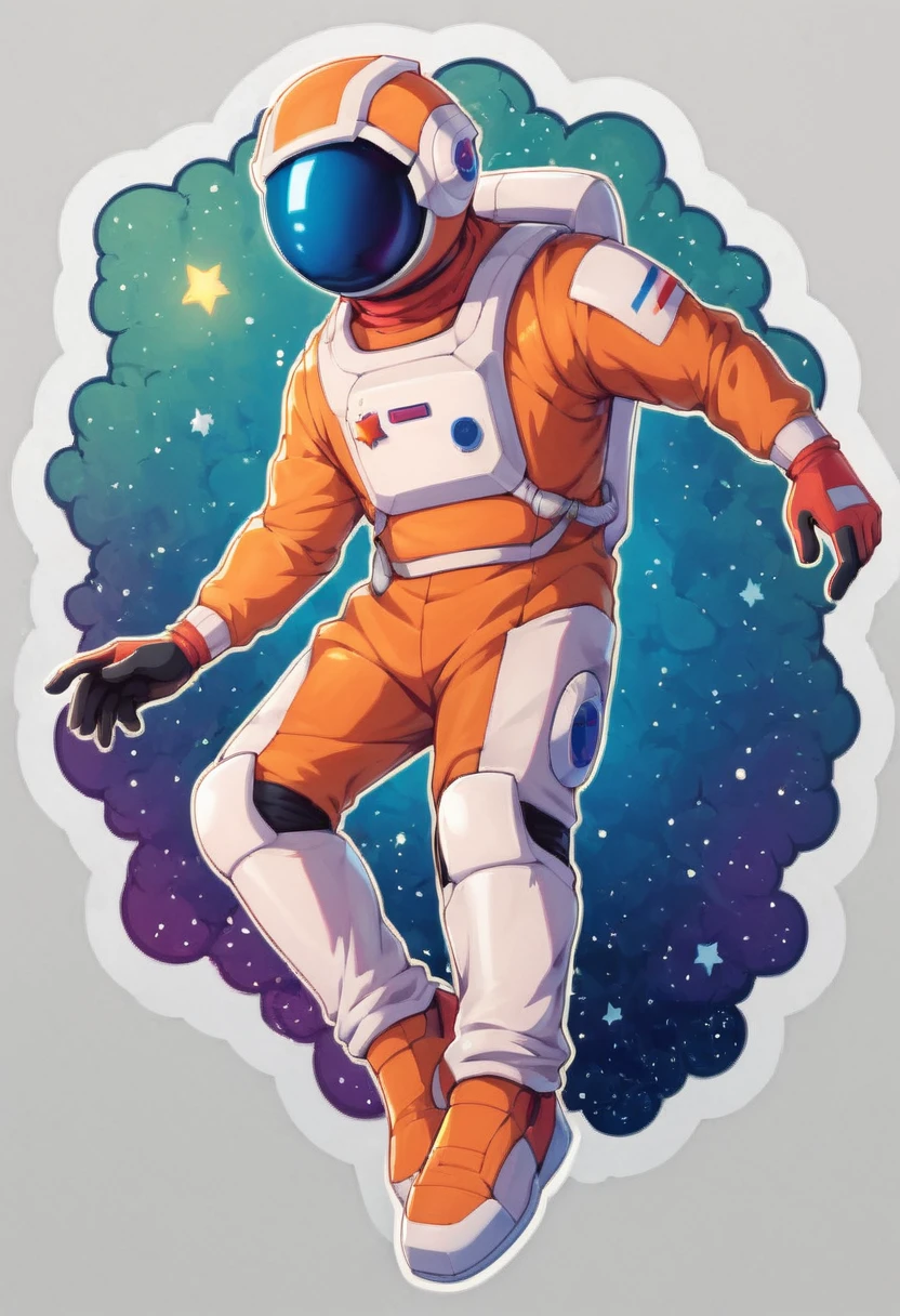 masterpiece,best quality, highly detailed, score_9, score_8_up, score_7_up, score_6_up,<lora:xl_more_art-full_v1:0.8>,
BREAK
<lora:stickers:1>stickers, outline,spacesuit, solo, astronaut, star (sky), male focus, space helmet, space, full body, 1boy, gloves