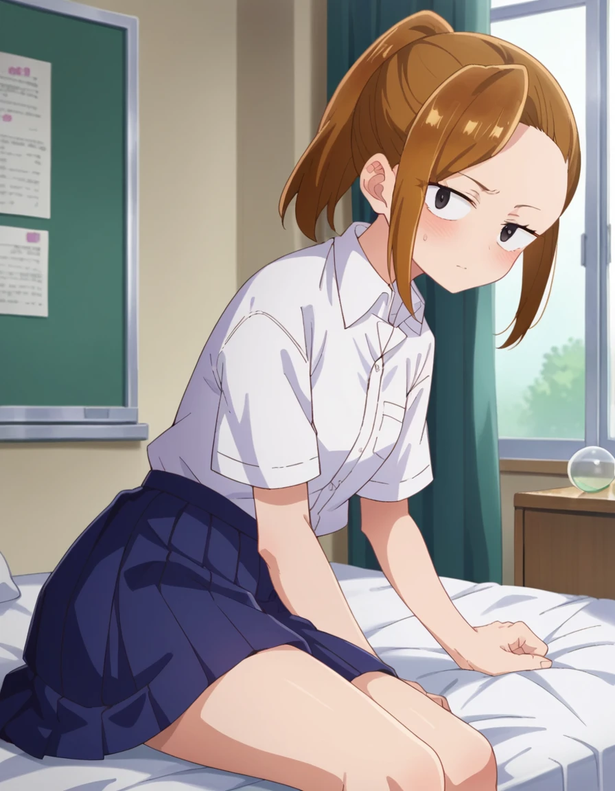 score_9, score_8_up, score_7_up, source_anime,
serinayoshida, <lora:serina-yoshida-s2-ponyxl-lora-nochekaiser:1>,
serina yoshida, brown hair, ponytail, black eyes,
skirt, shirt, school uniform, white shirt, short sleeves, pleated skirt, collared shirt, blue skirt,
indoors, bed, bed room, on side, blush, drunk,
looking at viewer, cowboy shot, dutch angle,