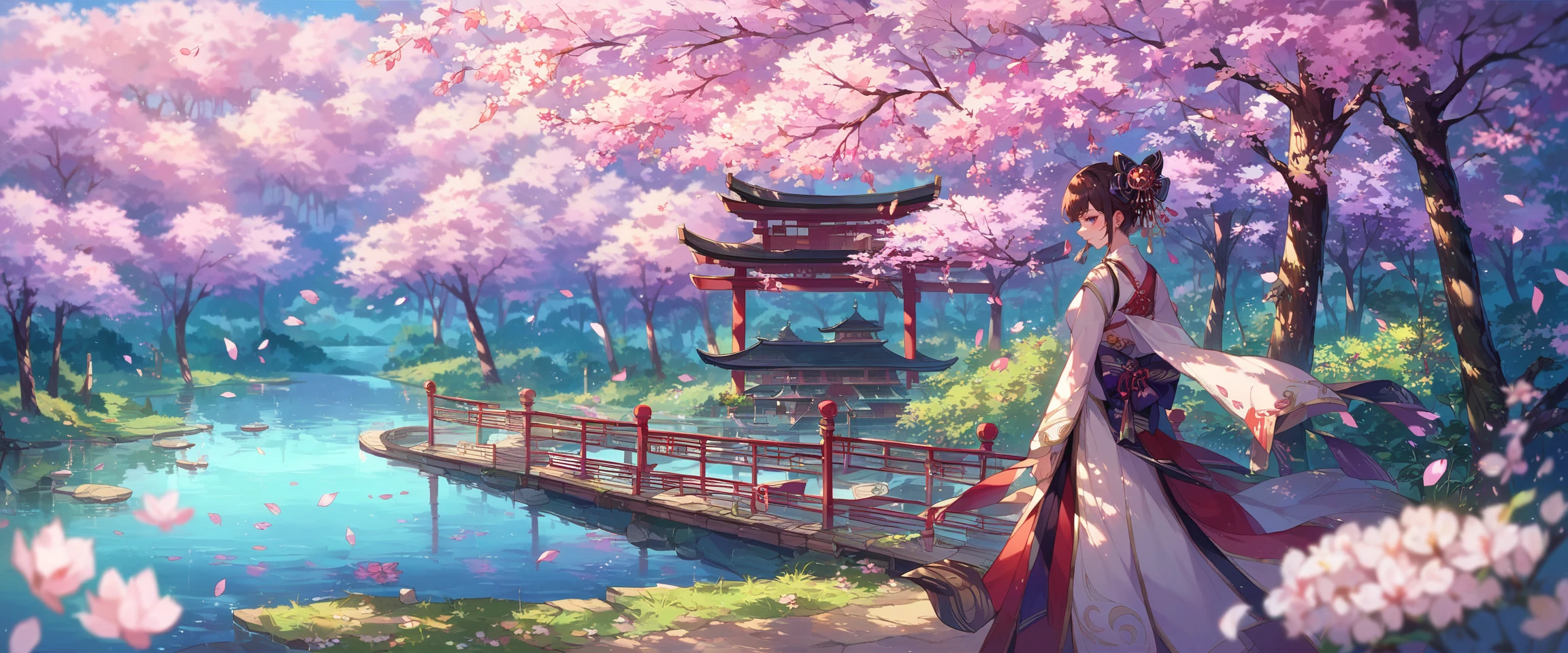 score_9, score_8_up, score_7_up, score_6_up, source anime,
anime style image of a river with trees and lights in the background, scenery, cherry blossoms, tree, petals on liquid, ripples, reflection, depth of field, east asian architecture,
masterpiece, best quality, very aesthetic, absurdres,
<lora:detailed_backgrounds_v2:0.8>