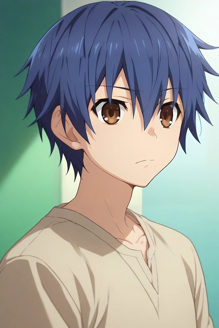 score_9, score_8_up, score_7_up, source_anime, semi-realistic, , upper body, depth of field, 1boy, solo, male focus, <lora:shidou_itsuka_pony:0.78>, shidou_itsuka, blue hair, brown eyes, short hair, hair between eyes, ,, , , <lora:sdxl_lightning_8step_lora:1>