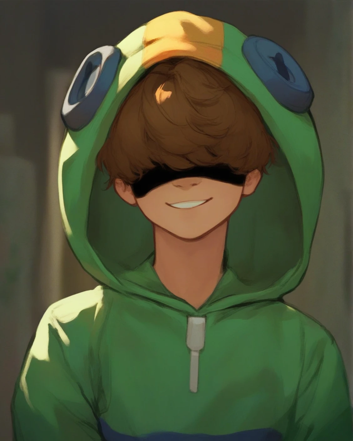 <lora:Leon:1> Leon, 1boy, solo, looking at viewer, hoodie, upper body, brown hair, light smile, covered eyes, score_9, score_8_up, score_7_up, score_6_up, score_5_up, score_4_up,