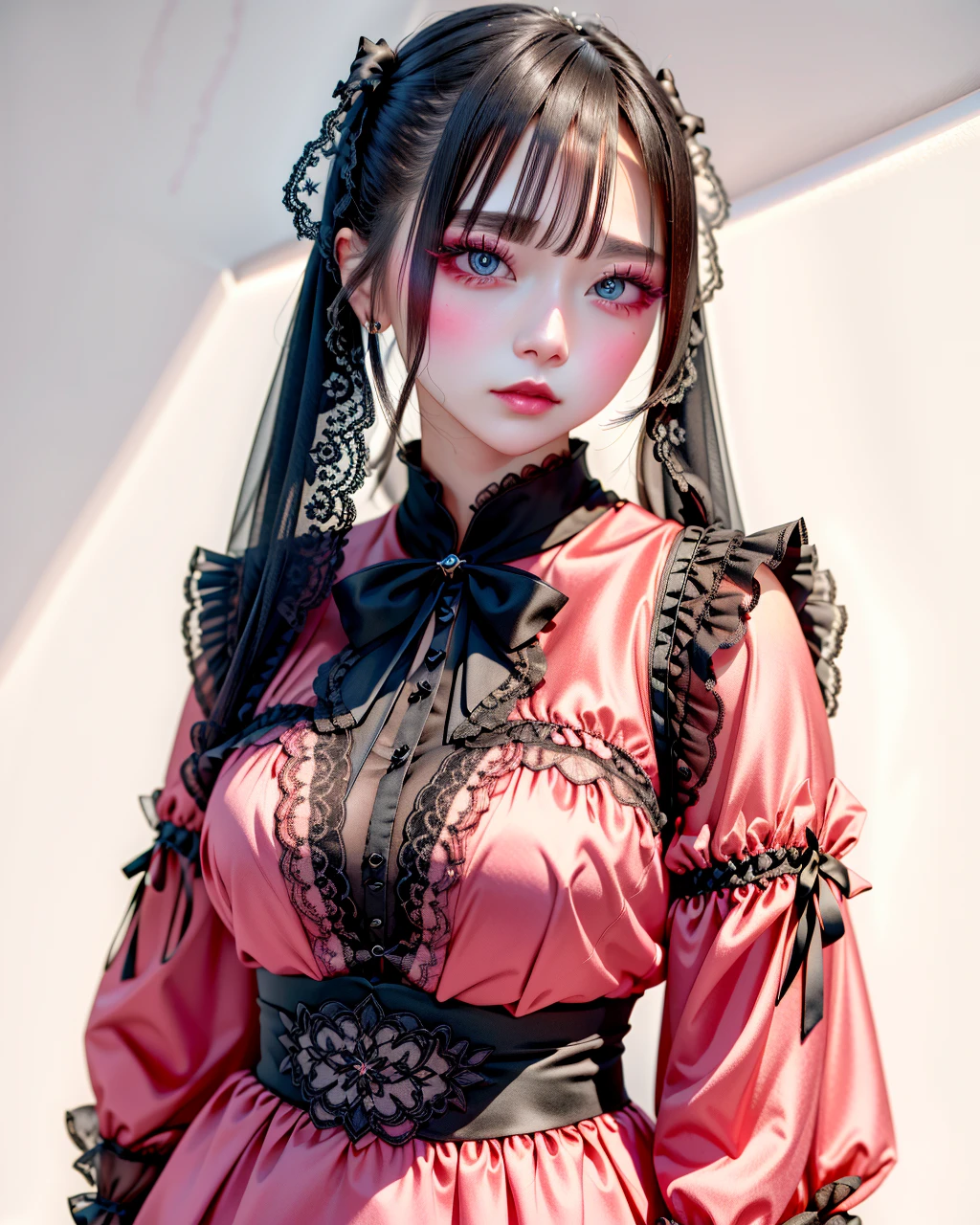 best quality,masterpiece,highly detailed,ultra-detailed, silk clothes
1girl,makeup, fashion, pink clothes,realistic, long sleeves, see-through sleeves, white background, 
 <lora:neg9V2_last:0.5> 
å°é·ç³», jirai <lora: jirai5:1>