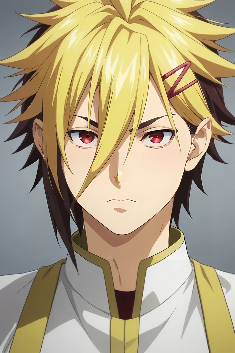 score_9, score_8_up, score_7_up, source_anime, (photorealistic:0.6), looking at viewer, , , 1boy, solo, male focus, <lora:terunori_kuga_pony:0.8>, terunori_kuga, blonde hair, red eyes, multicolored hair, two-tone hair, brown hair, dyed bangs, hair ornament, hairclip, bangs, hair between eyes, burglar costume, social science fiction, , <lora:sdxl_lightning_8step_lora:1>