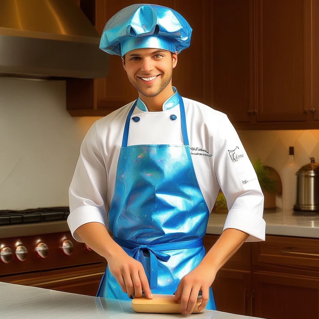 Blue Opal apron, blue Opal chef hat