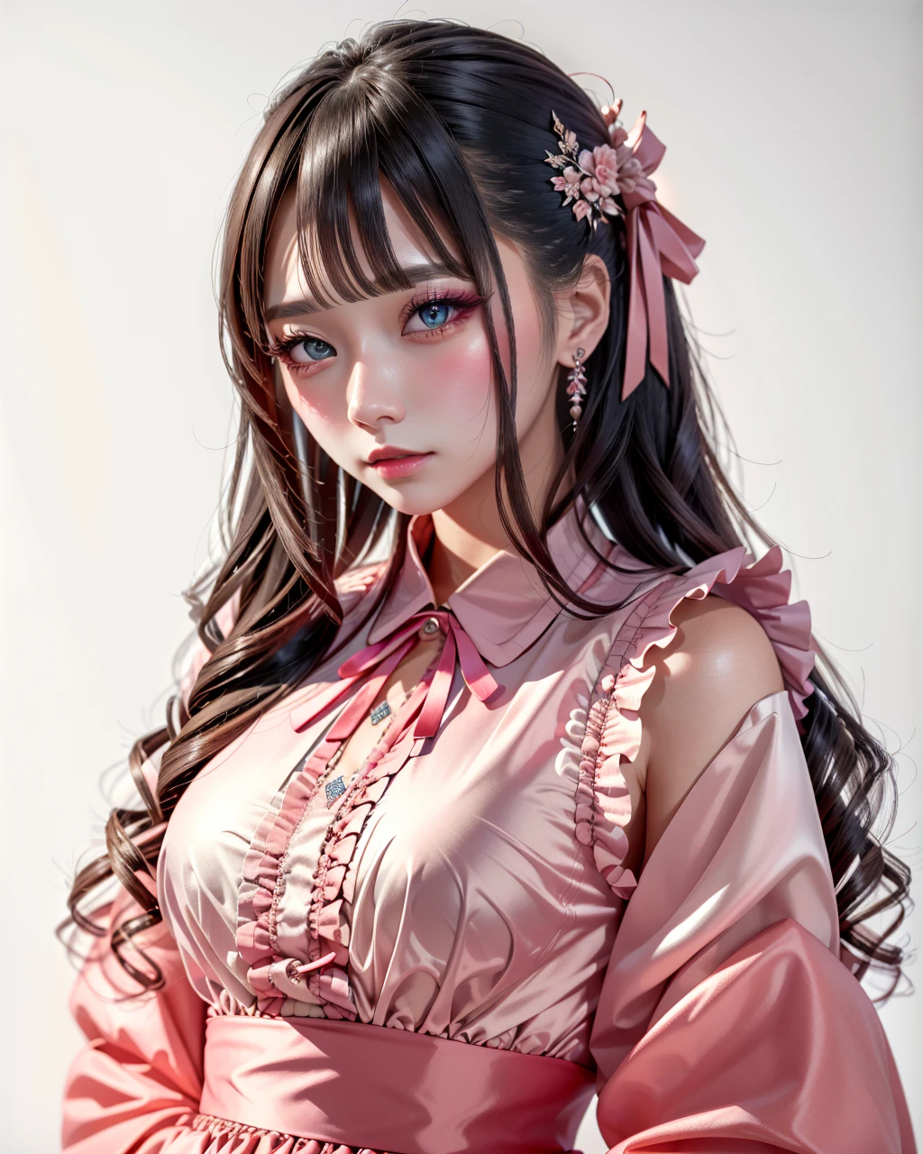 best quality,masterpiece,highly detailed,ultra-detailed, silk clothes
1girl,makeup, fashion, pink clothes,realistic, long sleeves, see-through sleeves, white background, 
 <lora:neg9V2_last:0.5> 
 <lora:jirai2:1> å°é·ç³», jirai