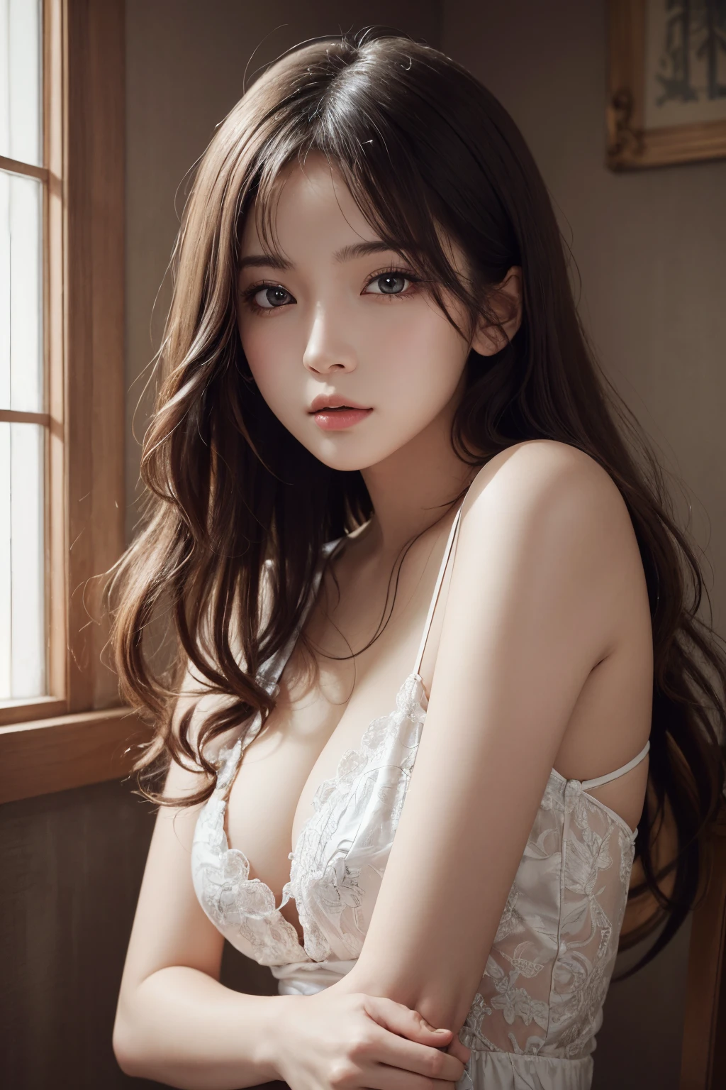 best qualtiy,tmasterpiece,超高分辨率,(photograph realistic:1.4),1个Giant Breast Girl,looking at viewert,Wear oversized off-the-shoulder summer underwear,Famous Korean actress,is very beautiful,kawaii,cinematic ligh,35mm lens,f / 1。8、emphasis lighting,8K,In luxury hotels ,Long-range shots,The whole person is in the picture,Lie down in bed