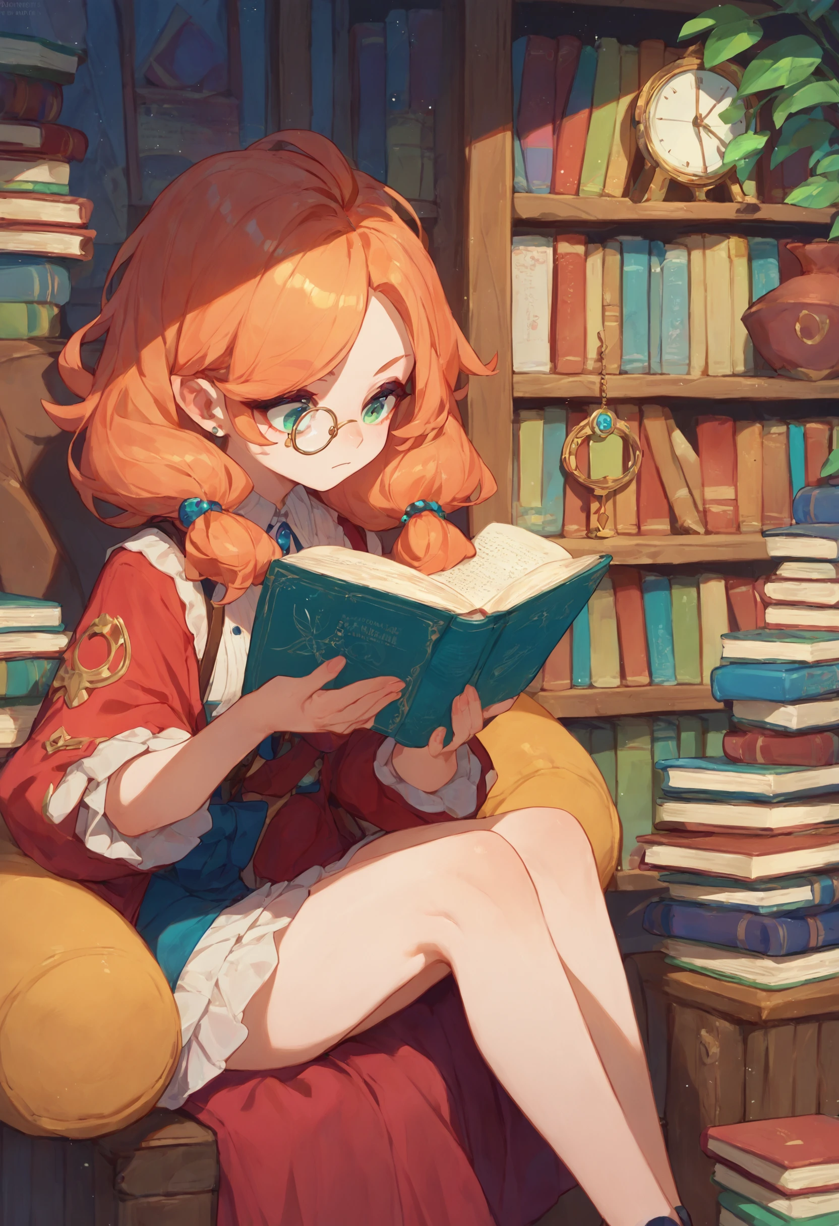 score_9_up score_8_up score_7_up, 1girl, monocle, sitting, holding book, book stack
<lora:monocle_pony_final:1>