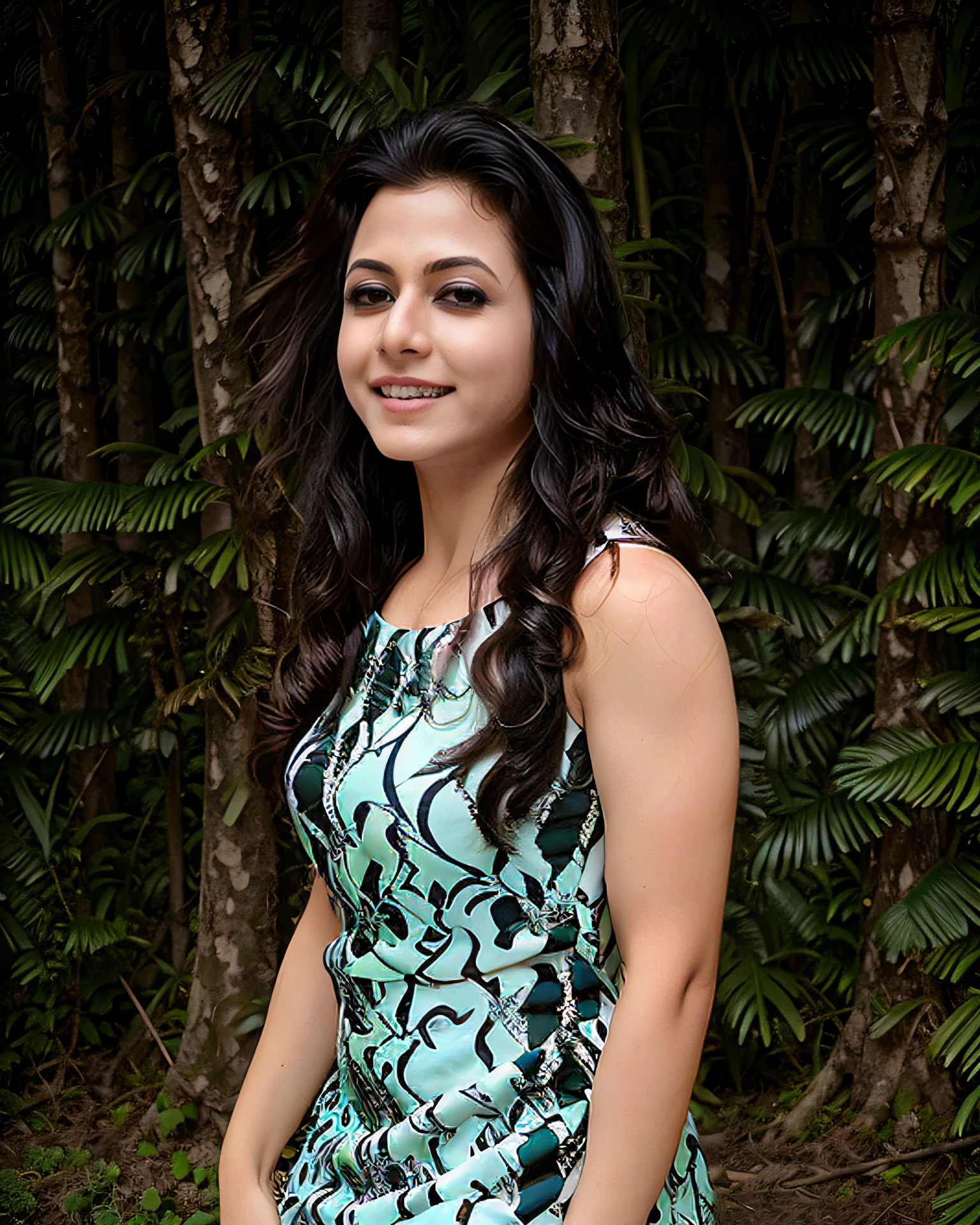 professional full-body photo of a 30-year-old woman, koel, conservatively dressed in intricate Forest Green clothing, dynamic pose, laughing, solo, outdoors at an Indian palace <lora:koel_Koel_Mallick_SD15_LoRA_prodigy_local_regs-000003:1>