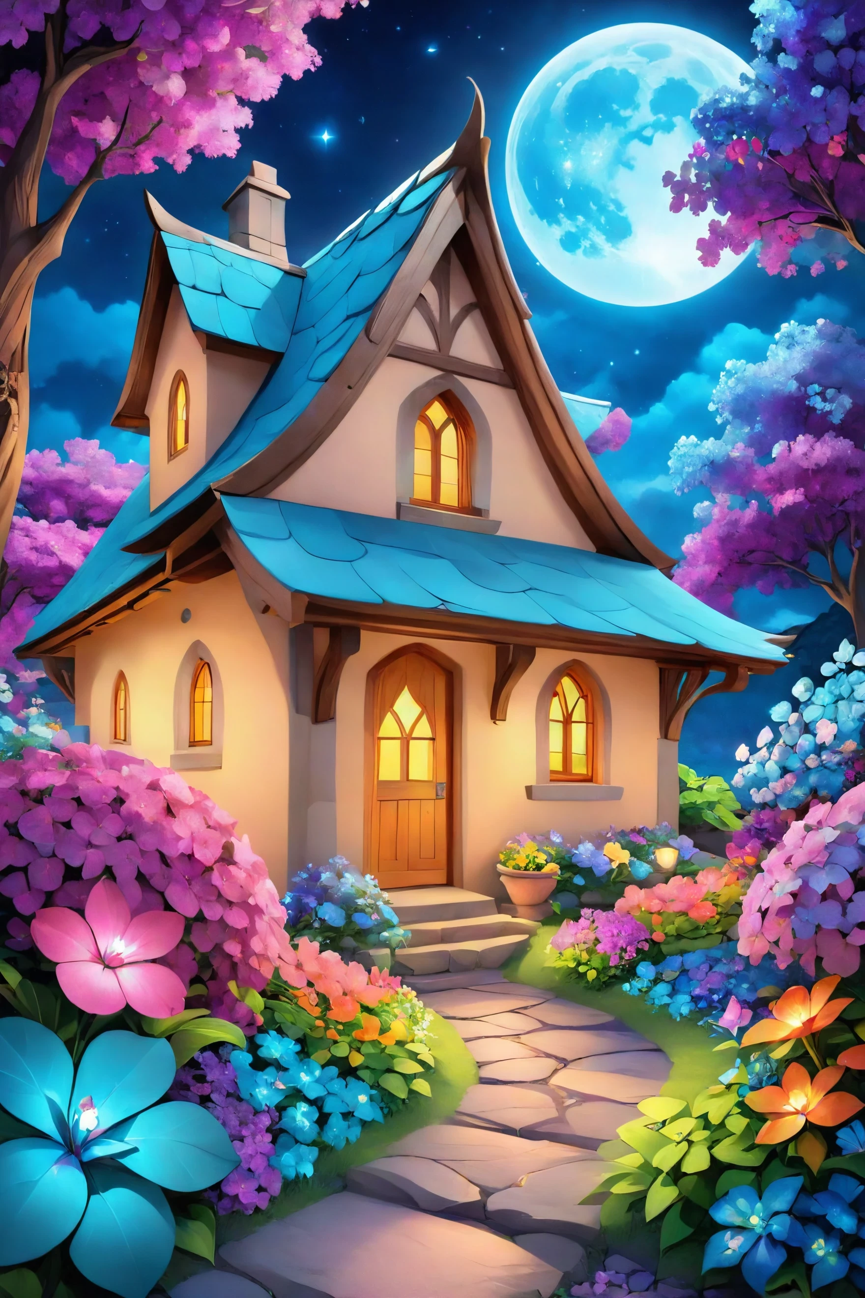 colorful fractal <lora:colorful_04_colorful_fractal:0.8>,
A vibrant, enchanted garden with a variety of magical flora glowing under the moonlight, with a quaint stone cottage in the background.,
amazing, beautiful, breathtaking, astonishing, brilliant,