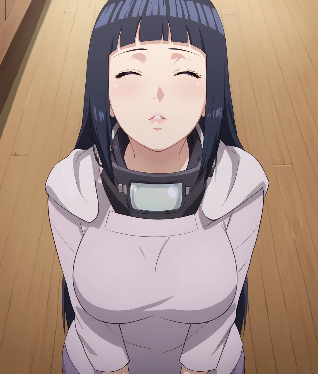 score_9, 1girl,solo, <lora:Incom_Pony:0.6> incom, closed eyes, facing viewer, parted lips,from above, cowboy shot,large breasts, <lora:Hinata_Pony_XL:0.9> ,(hinata, hyuuga hinata, purple eyes, blunt bangs, black hair)