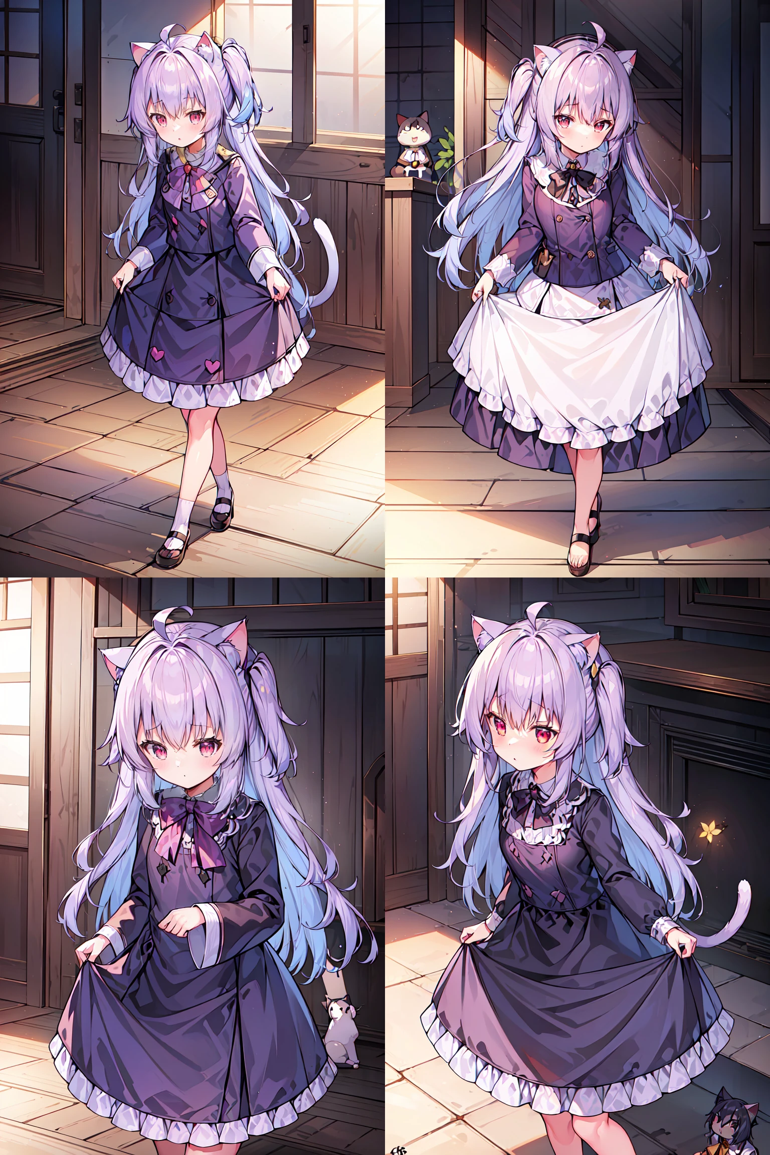 best quality,masterpiece,1girl,solo,<lora:nikkeraina-0016:0.8>,nikkeraina,(cat ears:1.5),gothic_lolita, <lora:Curtsey:0.8>,curtsey, standing