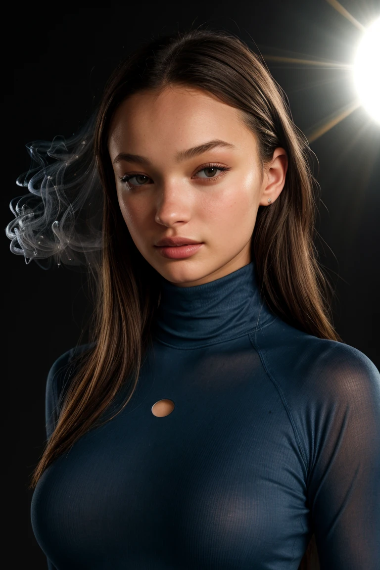 (Close-up Headshot:1.4) DV_S3_Carola_Vicious BREAK (Yellow Room:1.4) BREAK (Blue Spandex Turtleneck and leggings:1.3)   <lora:exposure_control_v10:-0.1> <lora:more_details:0.3> (volumetric smoke and lens flares and backlight:1.4)(facial close-up shot:1.1)