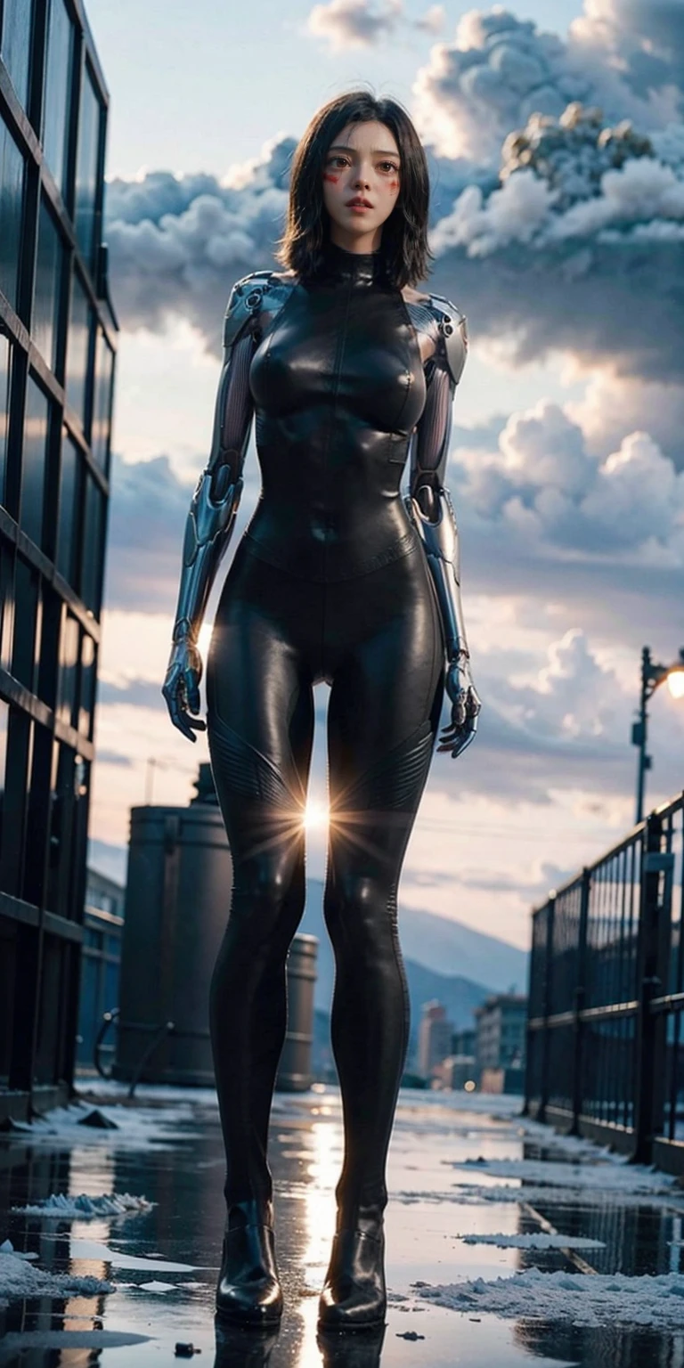 1girl, cyborg, bodysuit, full body, stand, big breasts, high heels, outdoor, snowing, snow, ice, masterpiece, best quality,8k