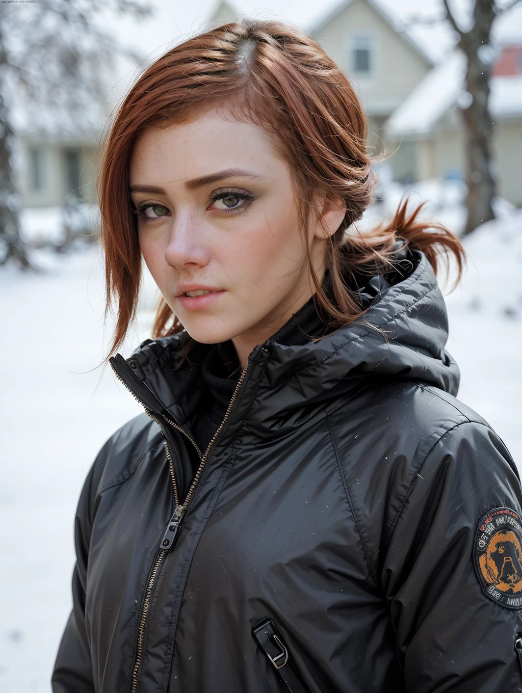 1girl, solo, looking at viewer, highly-detailed eyes, jacket, black turtleneck, orange jacket, outdoor, snow, Norway,
(intricate, pores, (highly detailed skin), digital painting, concept art, sharp focus, illustration, arts station,
detailed digital painting, cinematic, hype realistic, octane rendering,
hype realistic art, extremely high-resolution details, photographic, art bleak)