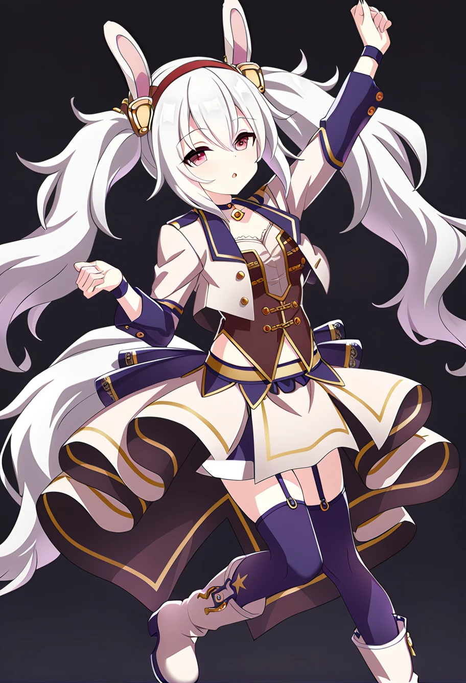 1girl,solo,laffey \(azur lane\),dm costume,horse girl,horse ears,horse tail,purple thighhighs,boots,newest,medium quality,general,masterpiece,<lora:PrettyDerby_v1.2_sanstans-000200:0.9>,