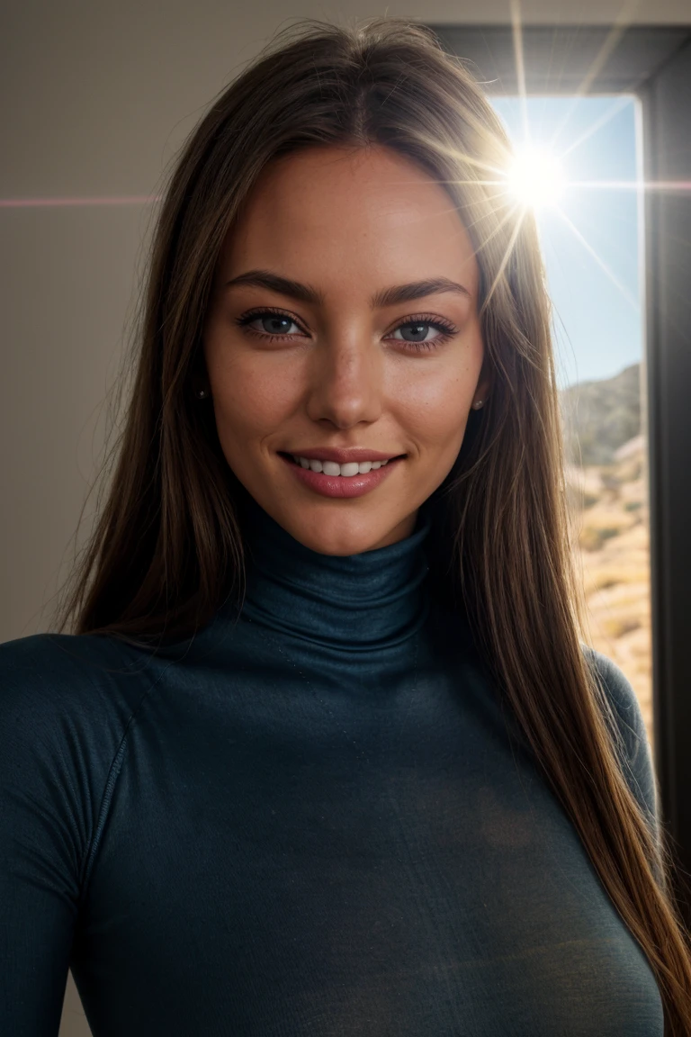 (Close-up Headshot:1.4) DV_S3_Ocean_Vicious ((Photo Focus, DOF, Aperture, insanely detailed and intricate, character, hypermaximalist, hyper realistic, super detailed, (lens flare))) BREAK (Yellow Room:1.4) BREAK (Blue Spandex Turtleneck and leggings:1.3) (smile:1.6) <lora:exposure_control_v10:-0.1> <lora:more_details:0.3> (volumetric smoke and lens flares and backlight:1.4)(facial close-up shot:1.1) (eyeliner, lipstick)