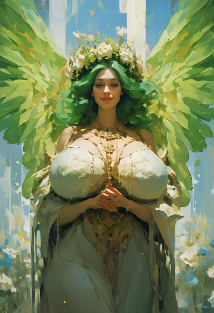 score_9, score_8_up, score_7_up, score_6_up, BREAK
<lora:PulenKompot-NEQMA Style-PonyXL:1> neqma, Virgo as a gorgeous woman, long dark green hair, with a wreath of flowers on head, The Maiden, angelic wings, light smile, kind, thick, curvy, huge breasts, thick thighs, wide hips